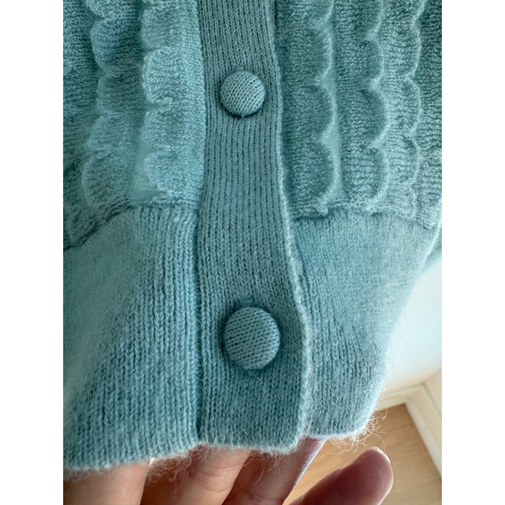 Boden Light Blue Scallop Trim Cardigan Wool Mohair Blend Sweater L - Picture 8 of 12